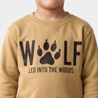Boys' Beige Crew Neck Pullover Sweatshirt, गहरा पीला, small