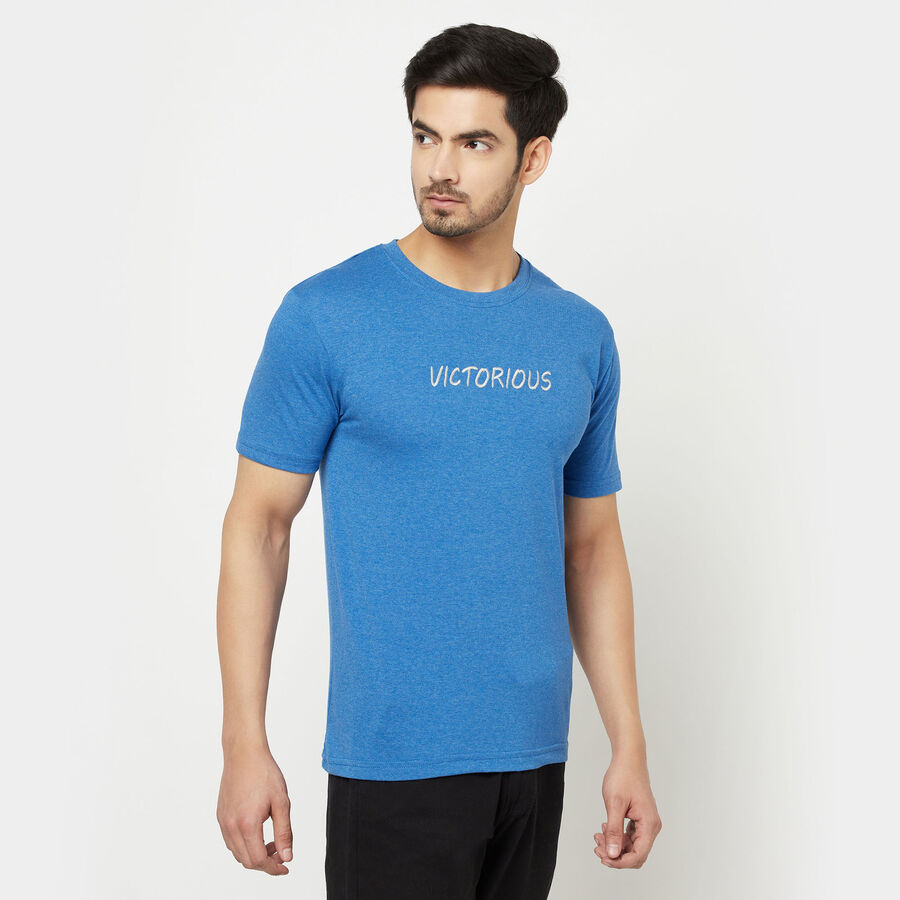 राउन्ड नेक टी-शर्ट, मिश्रित नीला, large image number null