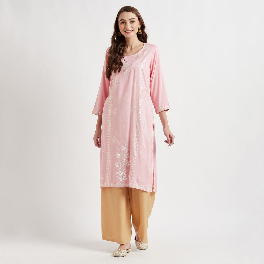3/4Th Sleeves Straight Kurta, Pink, large image number null