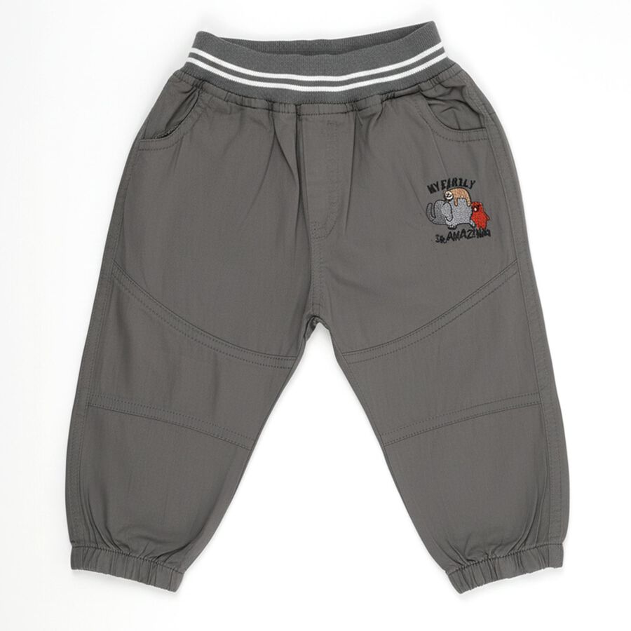 Infants Muted Charcoal Grey Elastic Waist Jogger Trousers, हल्का ग्रे, large image number null