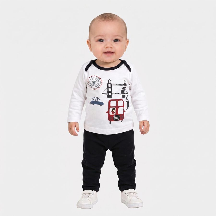 Infants' Navy Blue 100% Cotton Round Neck Graphic Print Baba Suit, नेवी ब्लू, large