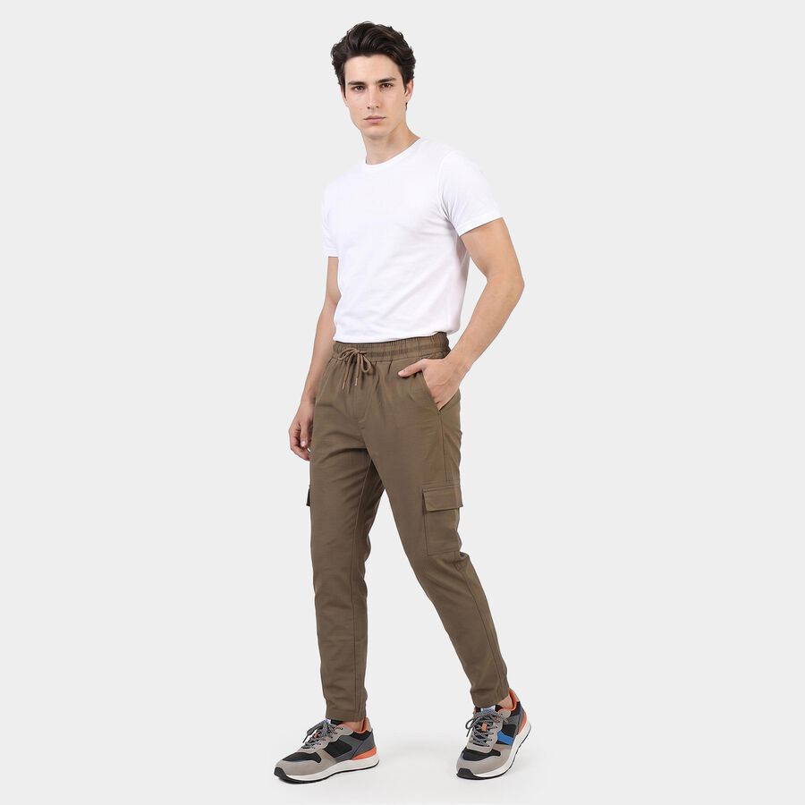 Men's Beige Slim Fit Cargo Jogger, गहरा पीला, large