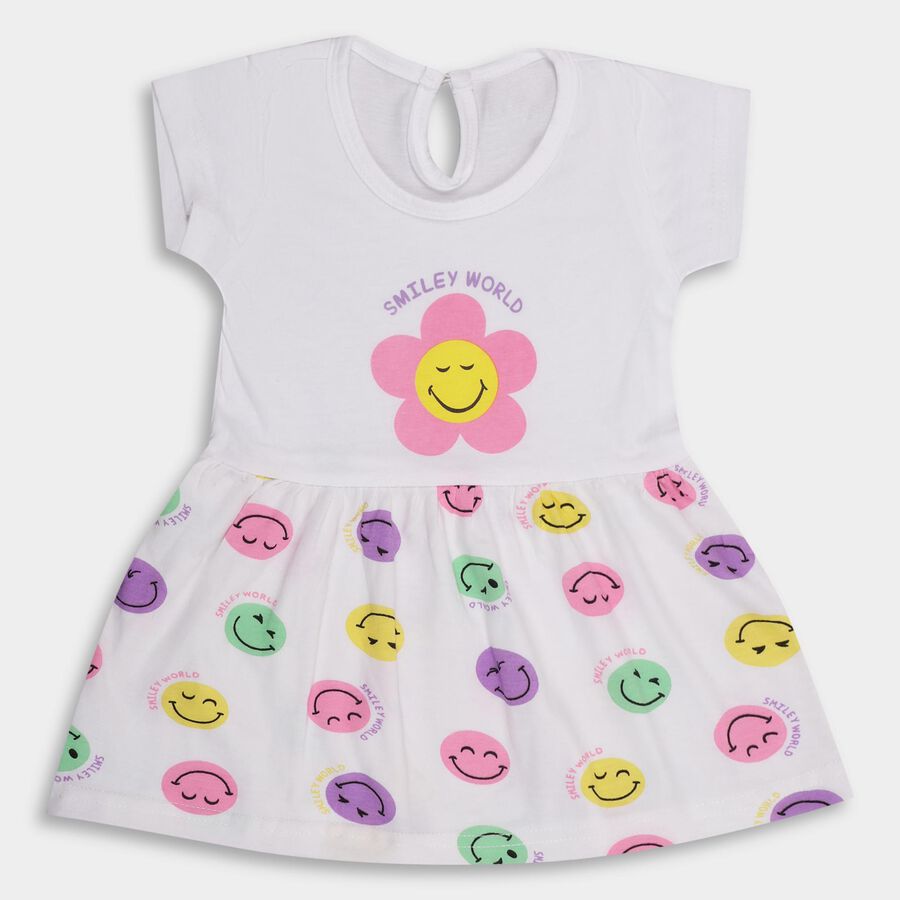 Infant Girls' 100% Cotton Frock , सफ़ेद, large image number null