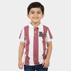 Boys Pink Cotton Polo Neck Striped T-Shirt, Pink, small