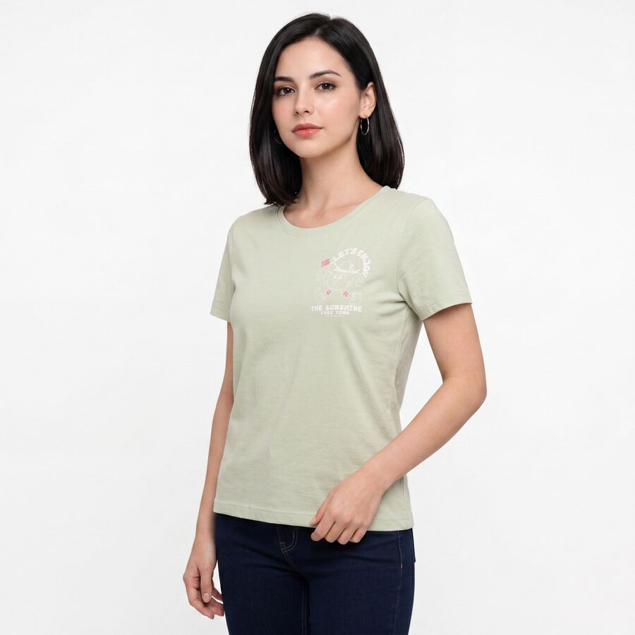 Women's Mint Green Round Neck Regular T-Shirt, Light Green, large