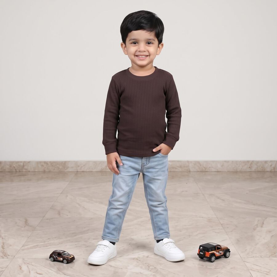 Boys Brown Long Sleeve Thermal, भूरा, large