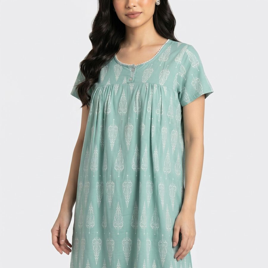Women's Mint Green Round Neck Maxi / Gown Nighty, हल्का हरा, large