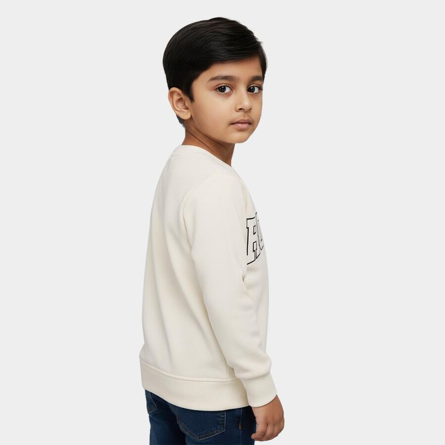 Boys Cream Crew Neck Casual Sweatshirt, ऑफ व्हाइट, large image number null