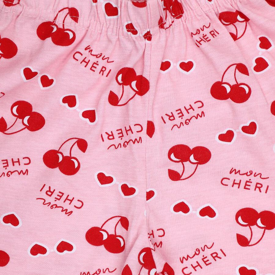 Girls' Pink Cherry Print Elastic Waist Shorts, Pink, large