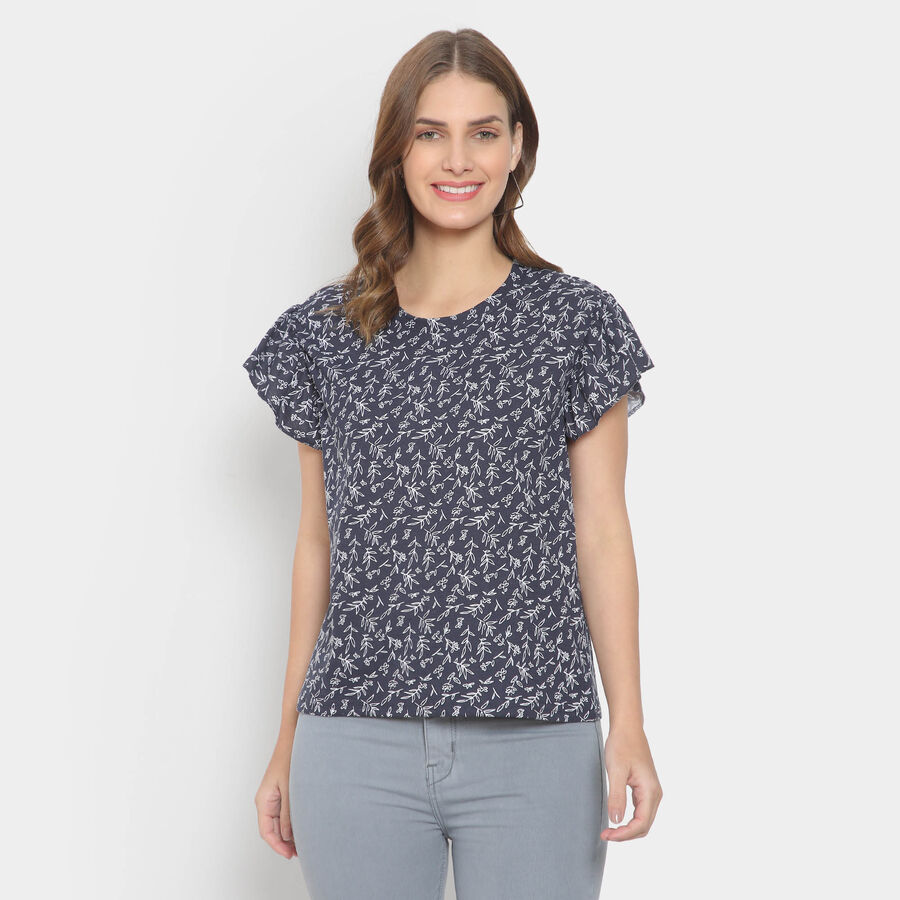 Round Neck T-Shirt, Navy Blue, large image number null