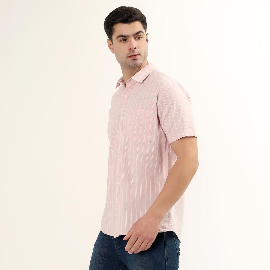 Men's Pale Powder Pink Cotton Half Sleeve Spread Collar Casual Shirt, Pink, large