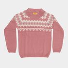 Girls' Soft Dusty Pink Crew Neck Knit Pullover, Pink, small image number null