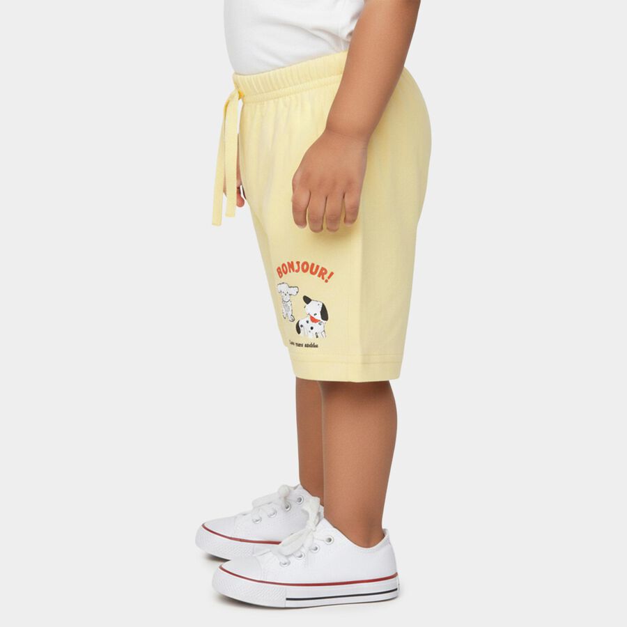 Infants' Yellow Regular Fit Cat Print Cotton Half Pant, Yellow, large