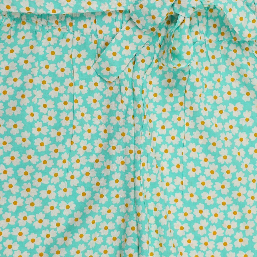 Girls' Navy Blue Regular Fit Floral Printed Capri, Aqua, large