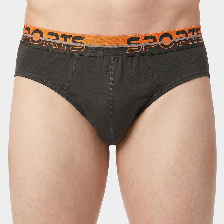 Men's Grey Regular Fit Solid Briefs, गहरा ग्रे, large