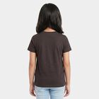 Girls Black Cotton Round Neck Regular T-Shirt, चारकोल, small
