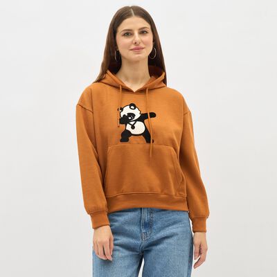 Women's Rust Brown Hooded Casual Sweatshirt