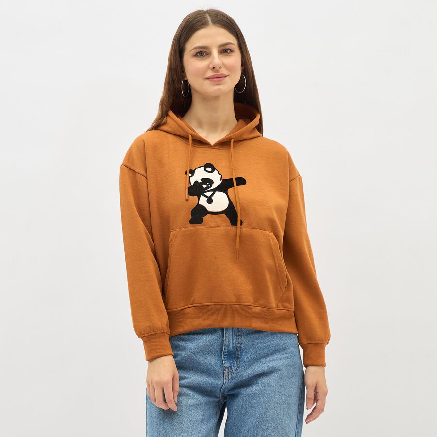 Women's Rust Brown Hooded Casual Sweatshirt, Mustard, large image number null