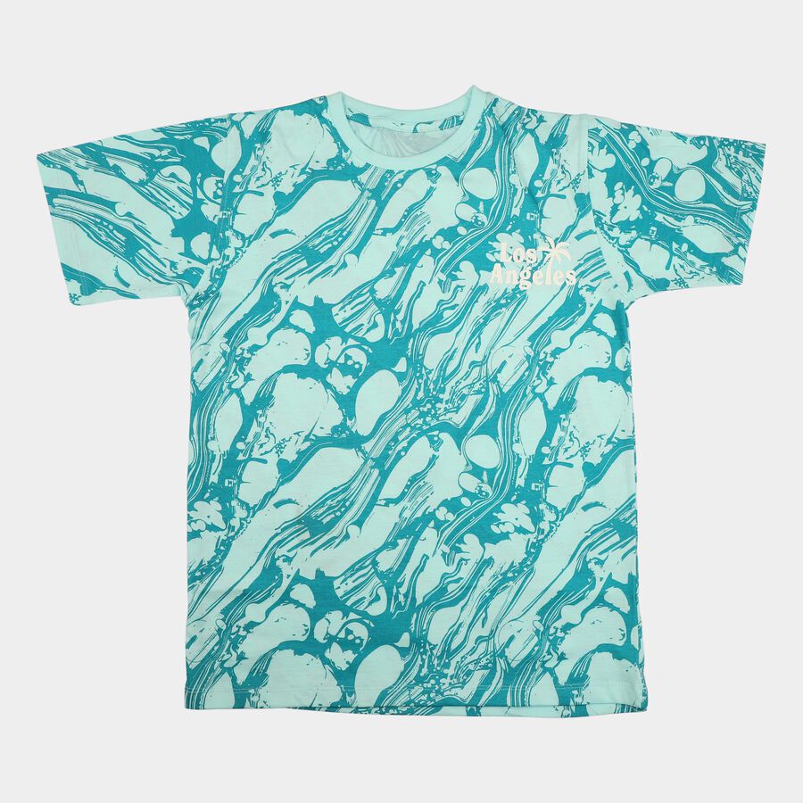 Boys Light Blue Cotton Round Neck Casual T-Shirt, हल्का नीला, large