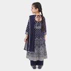 Girls Navy Blue Round Neck Fusion Set Upper and Bottom Set, Navy Blue, small