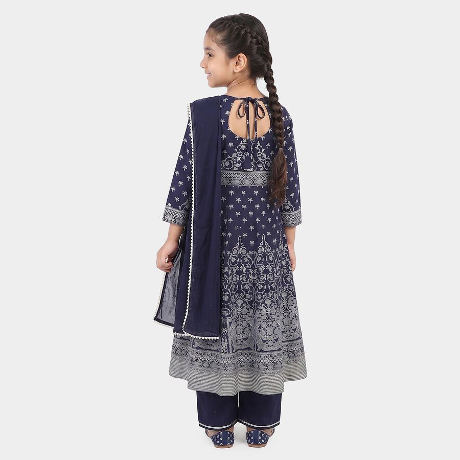 Girls Navy Blue Round Neck Fusion Set Upper and Bottom Set, Navy Blue, large