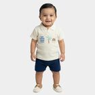 Infants Off-White Cotton Polo Neck Casual T-Shirt, Off White, small
