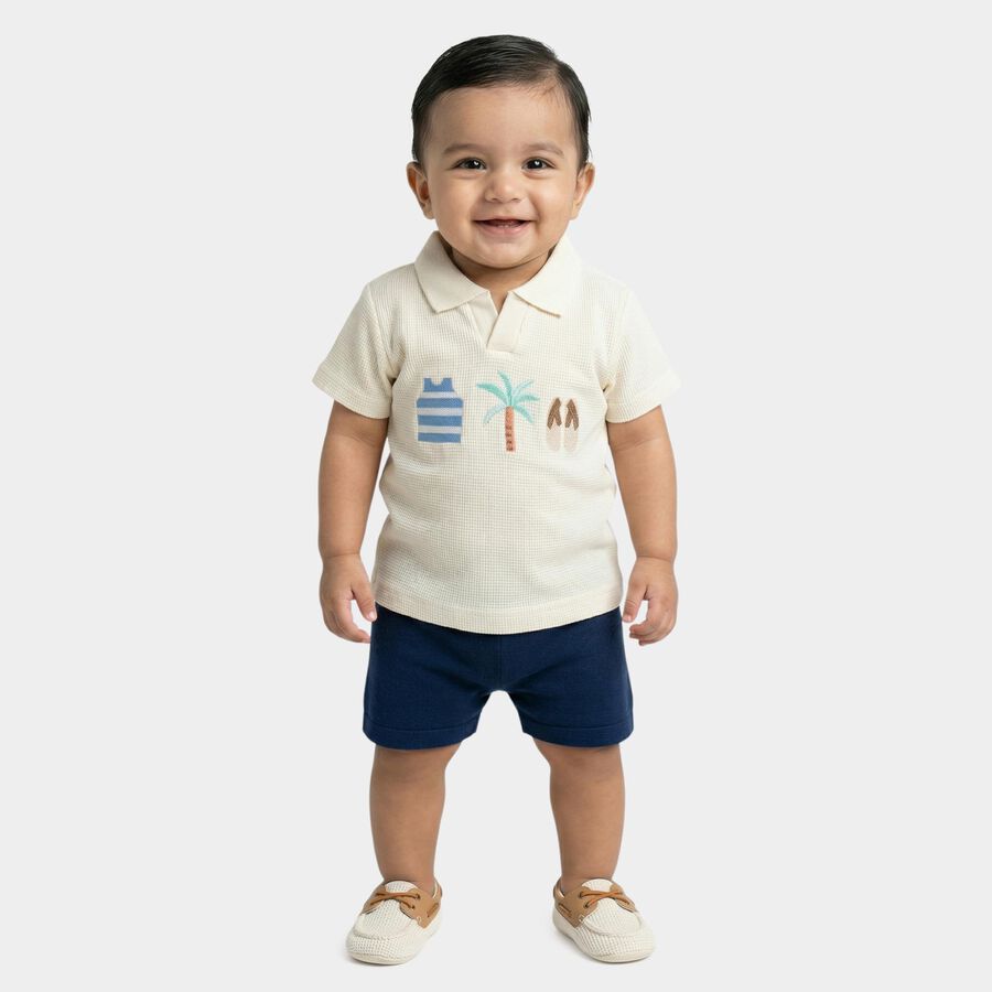 Infants Off-White Cotton Polo Neck Casual T-Shirt, Off White, large