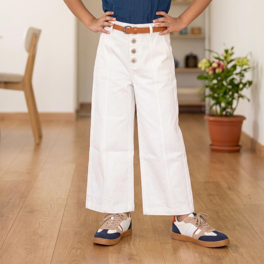 Girls' Off White Wide Leg Button Fly Jeans, Off White, large