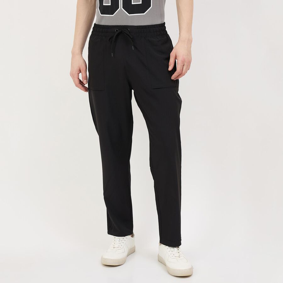 Men's Jet Black Regular Fit Zip Pocket Track Pants, Black, large