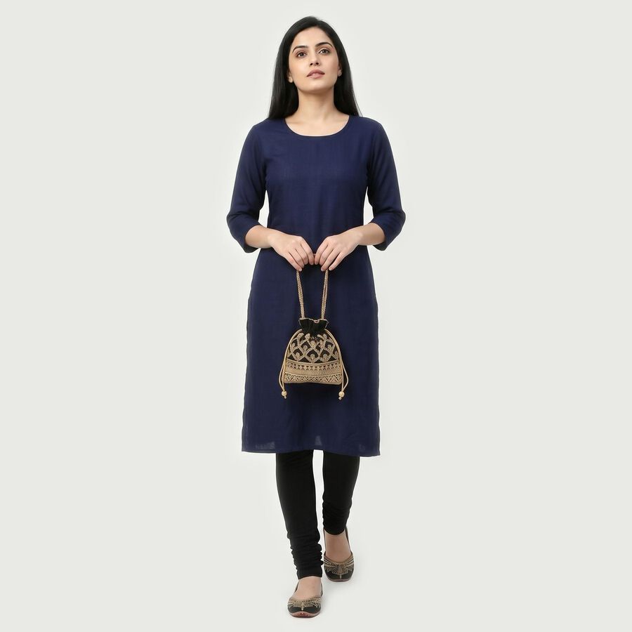 Women's Black Slim Fit Elastic Waist Churidar, काला, large