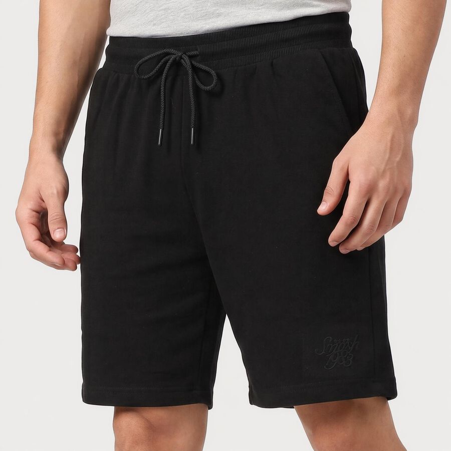 Men's Black Regular Fit Drawstring Bermuda Shorts, काला, large