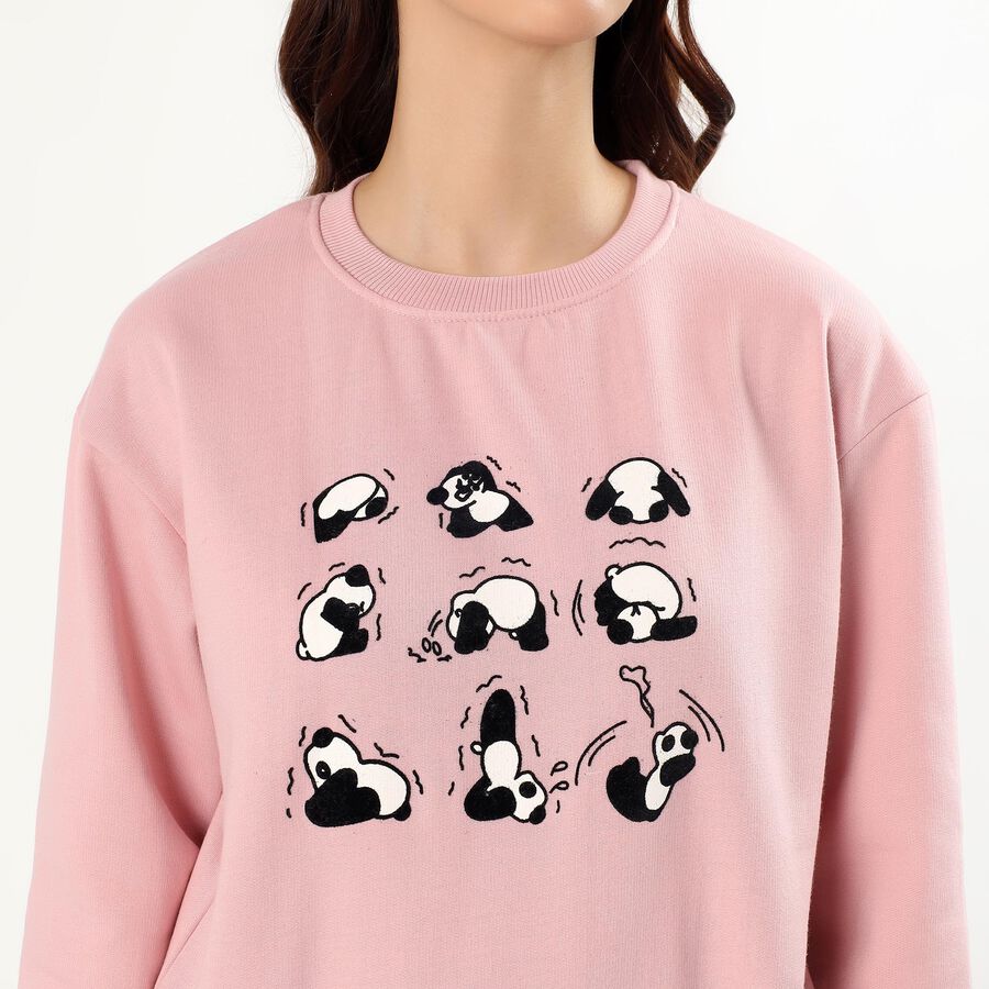 Women's Soft Pink Crew Neck Casual Sweatshirt, Pink, large image number null