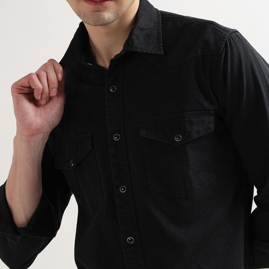 Men's 100% Cotton Regular Collar Casual Shirt, Black, large image number null