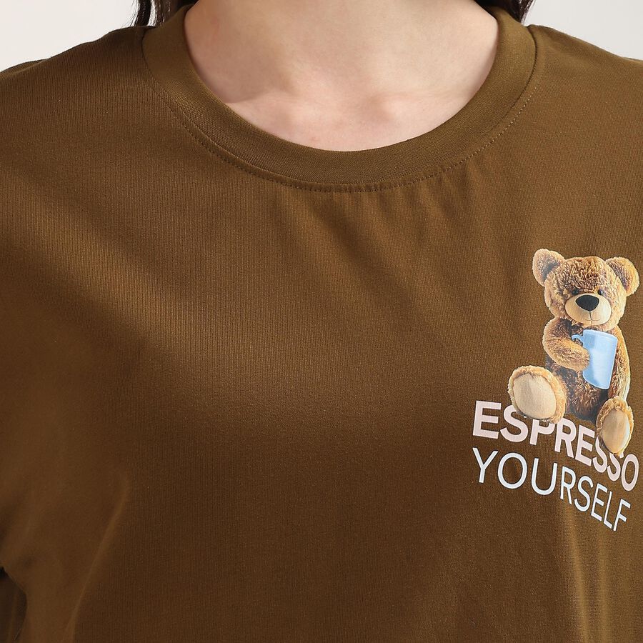 Women's Olive 100% Cotton Round Neck Minimalist T-Shirt, Olive, large