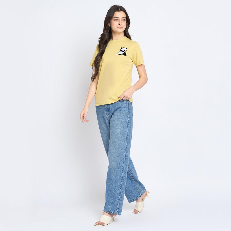 Ladies' Round Neck T-Shirt, Khaki, large