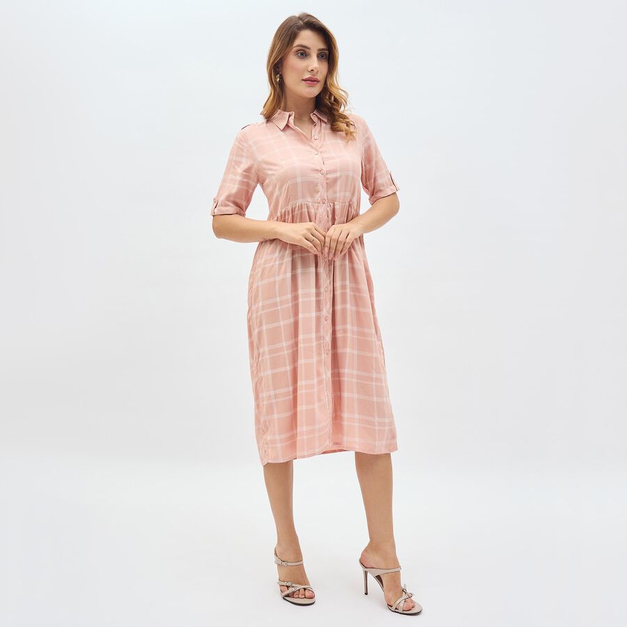 Women's Soft Pink Collared Casual Dress, गुलाबी, large image number null