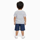 Infants' Navy Cotton Crew Neck Striped Baba Suit, Navy Blue, small