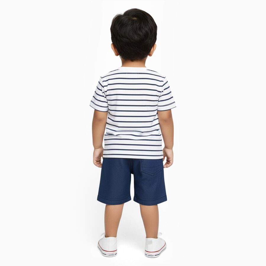 Infants' Navy Cotton Crew Neck Striped Baba Suit, Navy Blue, large