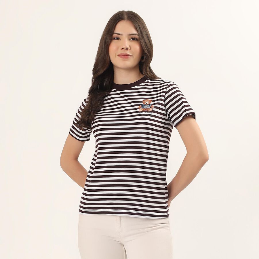 Women's Wine Round Neck Casual T-Shirt, Wine, large