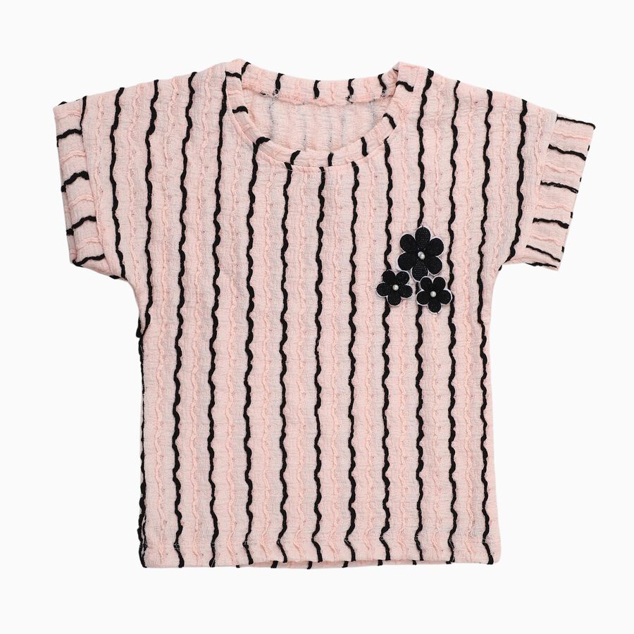 Girls Light Pink Round Neck Casual T-Shirt, Light Pink, large