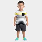 Infants' Charcoal Cotton Round Neck Cartoon Printed Baba Suit, Charcoal, small