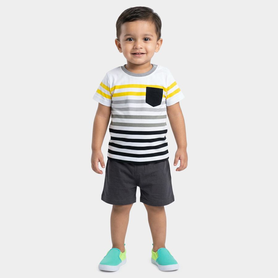 Infants' Charcoal Cotton Round Neck Cartoon Printed Baba Suit, Charcoal, large