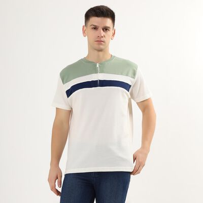 Men's Muted Sage Green Henley Neck Half Sleeve T-Shirt