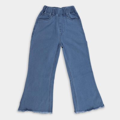 Girls' Stonewashed Blue Flared Fit Raw Edge Jeans