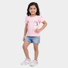 Girls Pink Cotton Round Neck Regular T-Shirt, हल्का गुलाबी, small