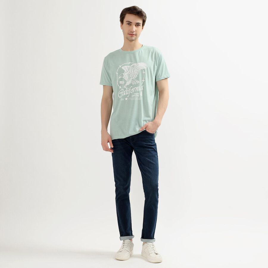 Men's Light Mint Green Round Neck Printed T-Shirt, Aqua, large image number null