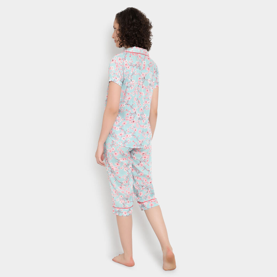 Printed Night Suit, Light Blue, large image number null