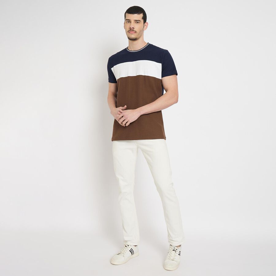 Men's 100% Cotton Round Neck Half Sleeves T-Shirt , Brown, large