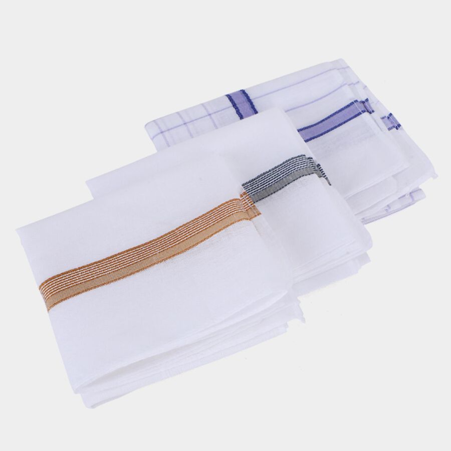 Men's Snow White Assorted Patterned Pack of 3 Handkerchief, हल्का नीला, large