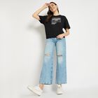 Ladies' 100% Cotton Crop  Top, काला, small image number null